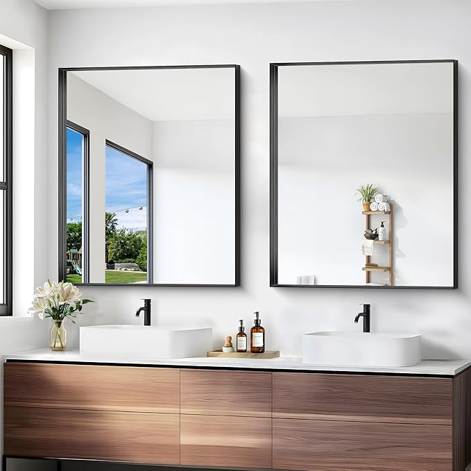 Black Bathroom Mirror, 30x36 Inch Rectangular Framed Mirror, Large Wall Mounted Bathroom Vanity Mirror Over Sink for Bedroom,Restroom, Living Room, Hangs Vertically or Horizontally-Ruum Studio Home