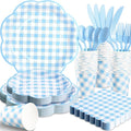 175 Pcs Blue Gingham Plates and Napkins Party Supplies - Blue and White Checkered Plates Sets Serve 25 Guests - Scalloped Gingham Paper Plate for Birthday Dinner Wedding Baby Shower Party Decorations-Ruum Studio Home