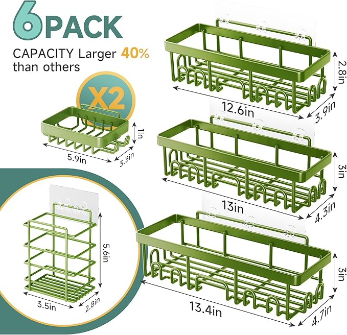 Veken Rustproof & Waterproof Shower Caddy 6-Pack, No Drilling Adhesive Shelves Rack with Soap Holder, Large Capacity Bathroom Organizers and Storage, Wall-Mounted Kitchen & Home Decor-Ruum Studio Home