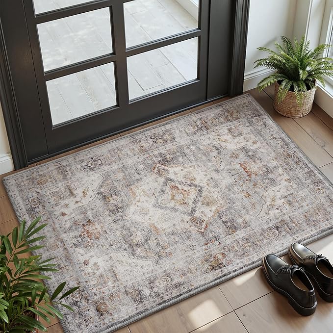 AMOAMI-2X3 Small Rug-Washable Rugs Entryway Mat Indoor-Soft Vintage Non Slip Rugs for Kitchen Laundry Room Bathroom Grey Decorative Accent Rug for in Front of Sink 24 Inch x36 Inch-Ruum Studio Home