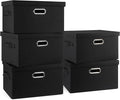 Medium 15" 21 Quart Collapsible Stackable Storage Bins with Lids, 5 Packs Black Foldable Fabric Closet Storage Boxes with Lids, Lidded Heavy-duty Linen Baskets(15x11x8)-Ruum Studio Home