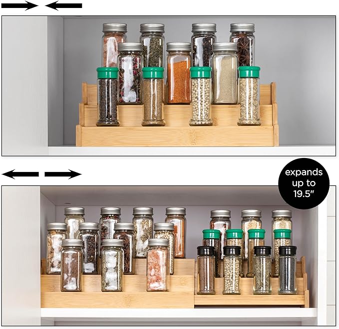 SIMPLEMADE 3-Tier Spice Rack Organizer - Versatile Storage Shelf for Kitchen, Bathroom, Bedroom & Office, Set of 1, Expandable Bamboo-Ruum Studio Home