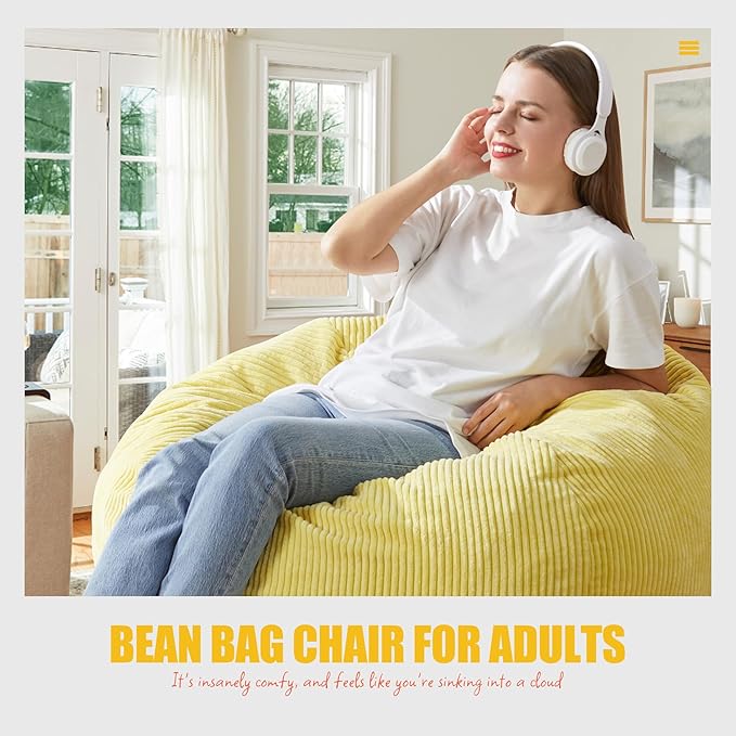 Hobestluk 3.5FT Bean Bag Chair Adult Bean Bag Chair Large Bean Bag Chair with Filler Included Teardrop Bean Bag with Removable Cover for Bedroom Living Room - (Large, Yellow)-Ruum Studio Home