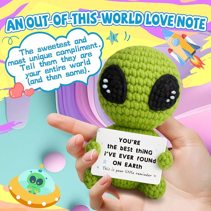 Unique Crochet Alien Decor Gift for Boyfriend, Girlfriend, Anniversary, Valentine's Day, Birthday, Christmas Funny Romantic Gifts for Him Her to My Love Presents-Ruum Studio Home