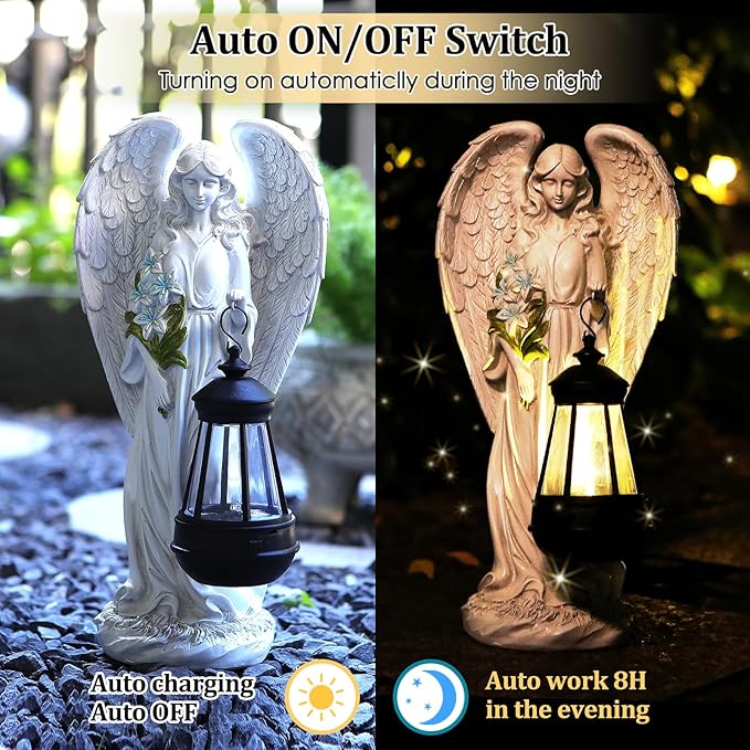 Solar Angel Outdoor Garden Decor Statues – 13.2 inches Solar Outdoor Sculptures for Outside Yard Art Patio Balcony Front Lawn Ornaments Gifts for Mom Grandma Women-Ruum Studio Home