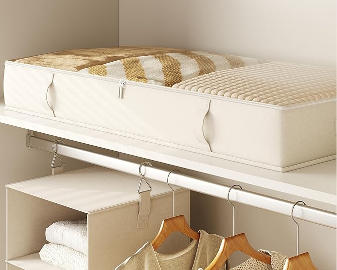 Vailando Under Bed Storage Containers, Underbed Storage Bins with 6 Inches Tall, Clothes Storage Box with Sturdy Handles and Sidewalls, Beige, 2-Pack-Ruum Studio Home