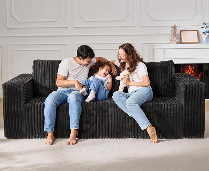 Modular Sectional Sofa 3-Seater Modular Couch with Deep Seat Memory Foam Cloud Chair with Pillows Oversized Sectional Sofa for Living Room Bedroom (Strip Grey, 3-Seater)-Ruum Studio Home