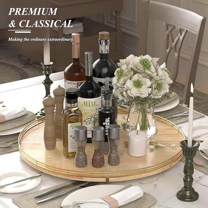 24 Inch Extra Large Lazy Susan Turntable - Premium Solid Oak Wood & Iron | Rustic Farmhouse Rotating Tray for Dining Table, Kitchen Countertop, Centerpiece Decor | Smooth 360° Spin | Durable & Stylish-Ruum Studio Home