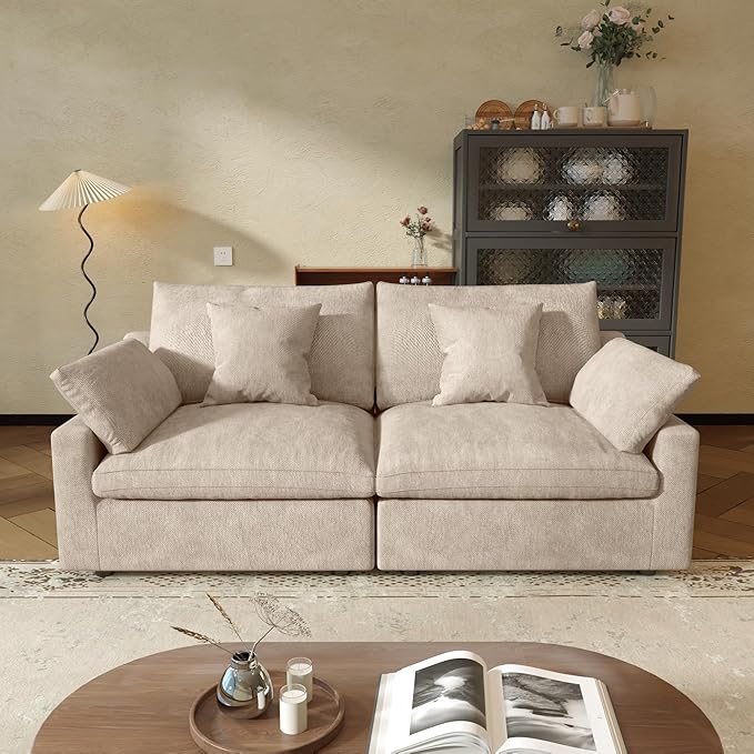 JACH Sectional Couches for Living Room, Cloud Sectional Couch with Deep Seat, Down Filled Modular Sofa, Covers Removeable & Washable, Love Seat Sofas Furniture for Living Room, Khaki-Ruum Studio Home