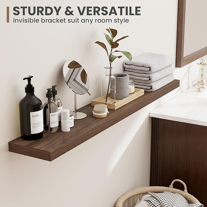 30 Inch Floating Shelves, 8 Inch Deep Floating Shelves for Wall, Hanging Shelf with Invisible Brackets, Deep Shelves for Bathroom, Bedroom, Living Room, Walnut, Set of 2-Ruum Studio Home