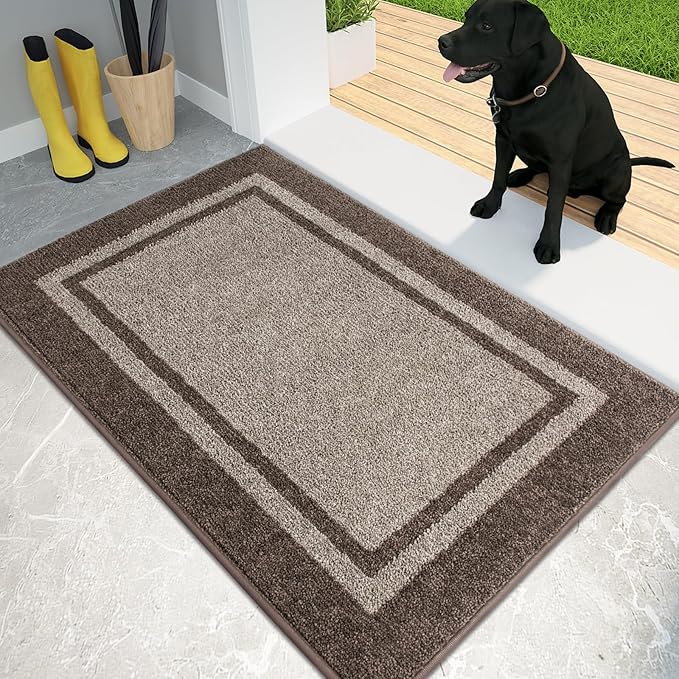 PURRUGS Dirt Trapping Door Mat 20" x 32", Non-Slip/Skid Machine Washable Entryway Rug, Shoes Scraper, Area Rug, Super Absorbent Welcome Mat for Muddy Wet Shoes and Paws, Beige & Grayish Brown-Ruum Studio Home