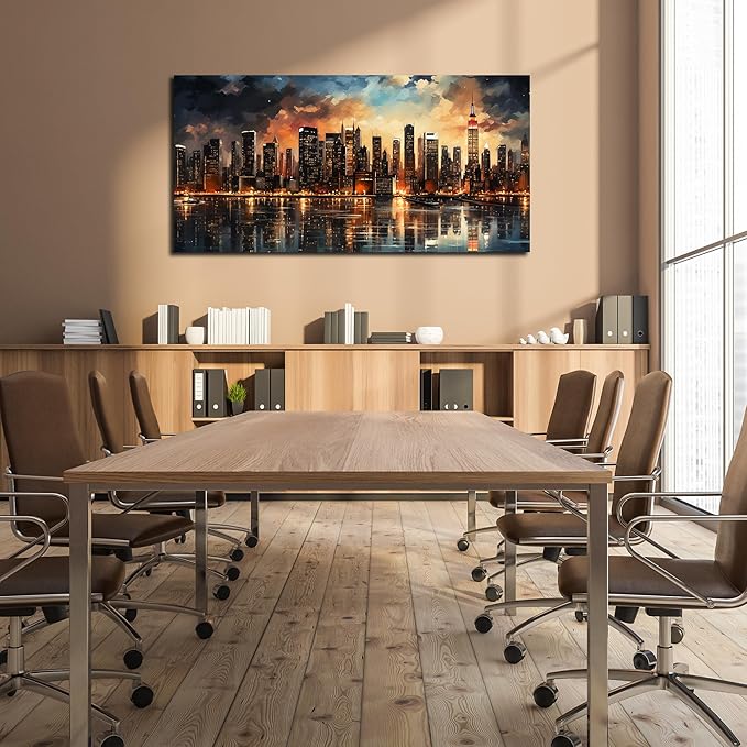 New York Skyline Wall Art for Living Room Modern Canvas Wall Art for Bedroom Above Bed Large Art Work for Office Walls 24 x 48 Inch-Ruum Studio Home