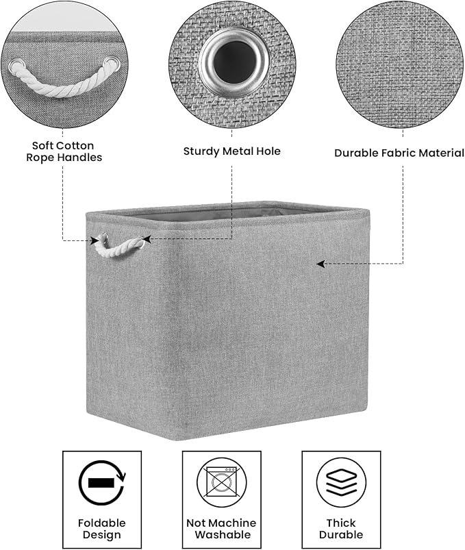 Bidtakay Collapsible Storage Bins for Clothes Large Grey Storage Baskets with Cotton Handles 17x12x15 In Set of 2 Fabric Cubby Storage Bins Livingroom Home Decorative Storage Organizer for Blankets-Ruum Studio Home