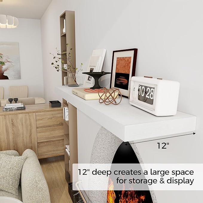 White Floating Shelves 48 Inch Long, 12 Inch Deep Floating Shelves for Wall, 48 x 12 Large Wall Shelves for Home Storage & Display, 2" Thicked Floating Shelf for Bedroom, Living Room, 1 Pack-Ruum Studio Home