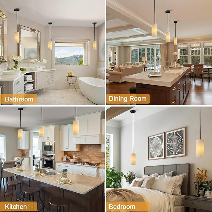 Alabaster Pendant Light Kitchen Island, H-9.5in Black Pendant Light Fixtures with Natural Marble Shade, Adjustable Ceiling Pendant for Dining Room, Living Room, Bedroom & Bathroom-Ruum Studio Home