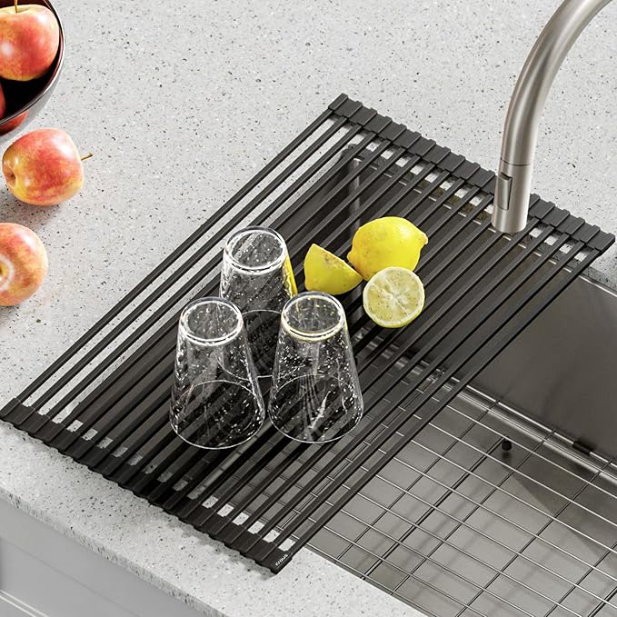 Kraus 20.5 in. Over Sink Roll Up Dish Drying Rack in Jet Black-Ruum Studio Home