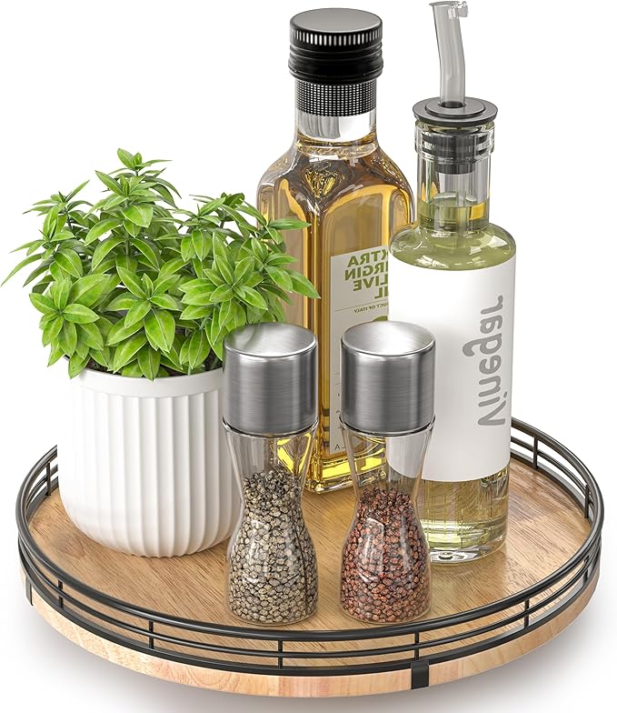 10" Lazy Susan Oak Wood Turntable Organizer for Cabinet, Round Wooden Farmhouse Lazy Susan Organization and Storage for Dining Table, Pantry, Kitchen, Countertop, Cupboard,Home Decor-Ruum Studio Home