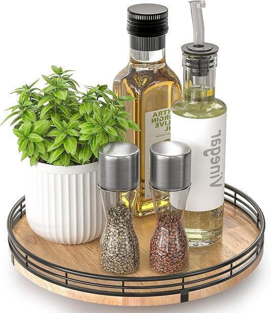 10" Lazy Susan Oak Wood Turntable Organizer for Cabinet, Round Wooden Farmhouse Lazy Susan Organization and Storage for Dining Table, Pantry, Kitchen, Countertop, Cupboard,Home Decor-Ruum Studio Home