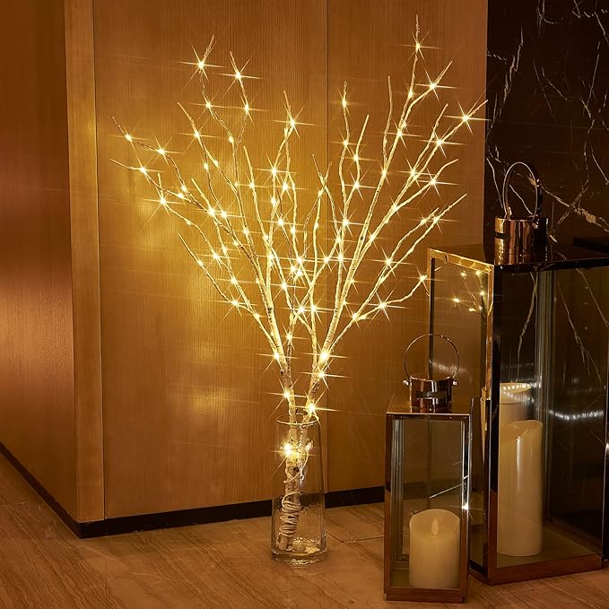 Birchlitland Lighted Birch Branches 32IN 100 LED with Timer Battery Operated, Artificial Tree Branch with Warm,Willow Branch Lights for Home Bedroom Fireplace Christmas Holiday Decoration-Ruum Studio Home