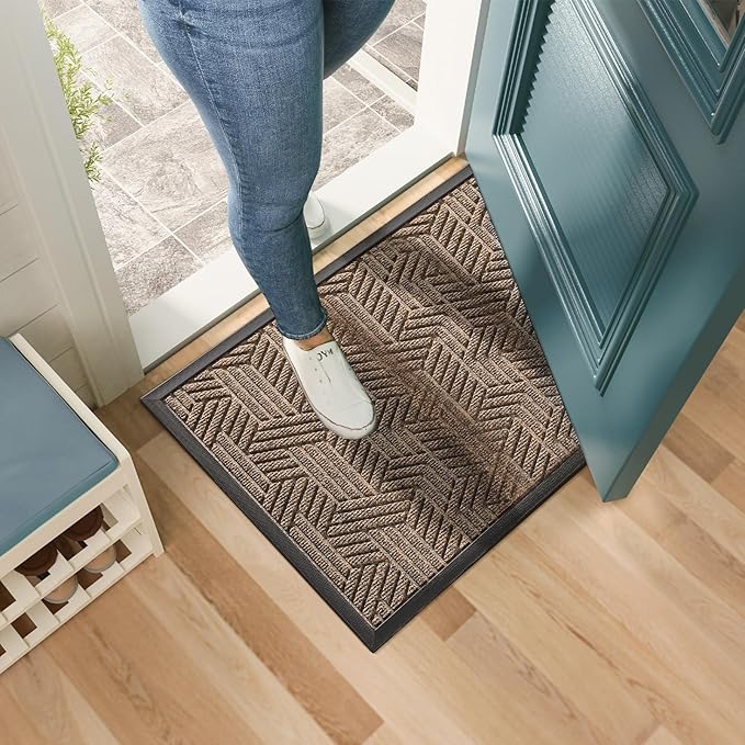 Mibao Front Door Mat Outside Entrance, Durable Outdoor Indoor Mat, Low Profile Heavy Duty Doormat, Non-Slip, Traps Dirt and Moisture, Easy Clean Patio Porch Entryway Mat, 24" x 36", Brown-Ruum Studio Home