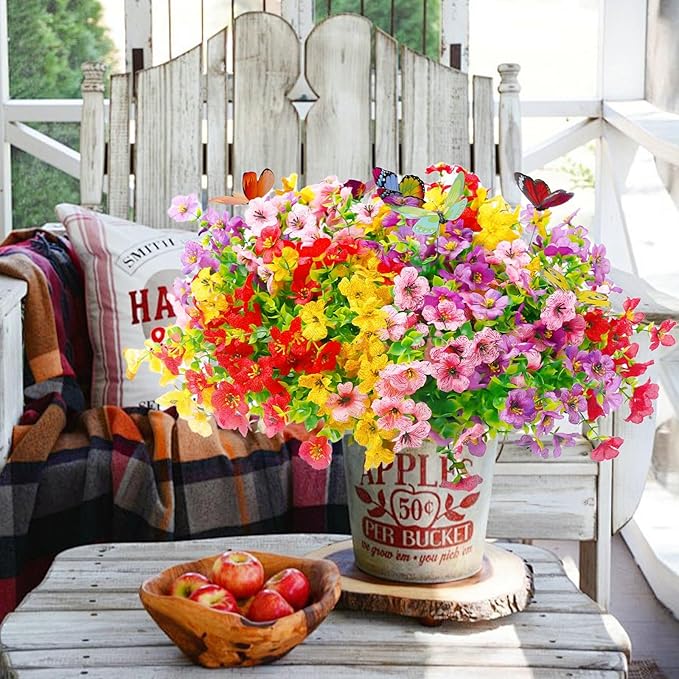 ‌20 Bundles Artificial Flowers for Outdoors‌ with 6 Faux Butterflies, UV Resistant ‌Fake Flowers‌ with Eucalyptus Leaves, ‌Artificial Plants Outdoor‌ for Patio Garden Porch Home Decor (Mix 4 Colors)-Ruum Studio Home