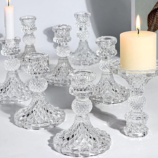 Candlestick Holders Set,12Pcs 4" H Taper Candle Holders Bulk, Clear Glass Candle Holders for Wedding, Spring Party, Romantic Dinner, Festival & Windowsill Decor-Ruum Studio Home