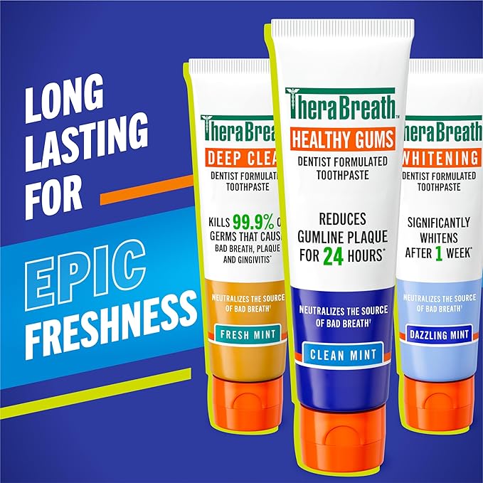 TheraBreath Healthy Gums Toothpaste, Fights Bad Breath for 12 Hours, with Stannous Fluoride for Anticavity & Gingivitis Protection, Clean Mint, 4 Oz, 2-Pack-Ruum Studio Home