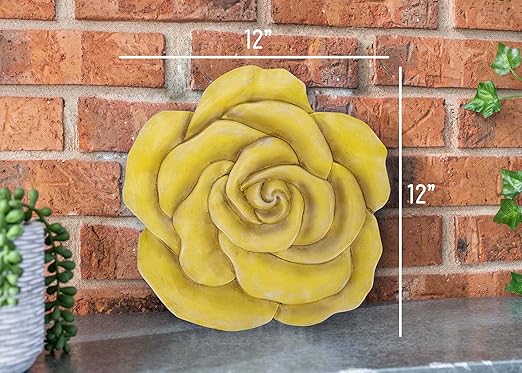 NAT & Jules Rose Flower Shaped Dimensional Indoor Outdoor 12 inch Cast Resin Decorative Garden Stepping Stone, Patio, Walkway Sculpture Yard Art, Yellow-Ruum Studio Home