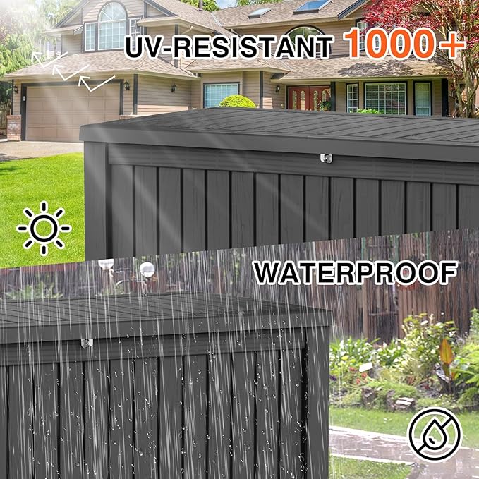 150 Gallon Outdoor Storage Cabinet, Large Outdoor Storage Box for Patio Furniture Covers, Cushion Pillows, Waterproof Deck Box with Lockable Lid for Garden Tools, Pool Accessories, Black-Ruum Studio Home