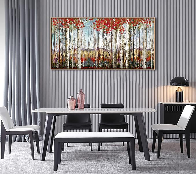 Large Framed Wall Art for Living Room Birch Tree Wall Decor Red Forest Painting Artwork Wall Decoration Nature Pictures Wall Art Fall Above Bed Wall Decor-Ruum Studio Home