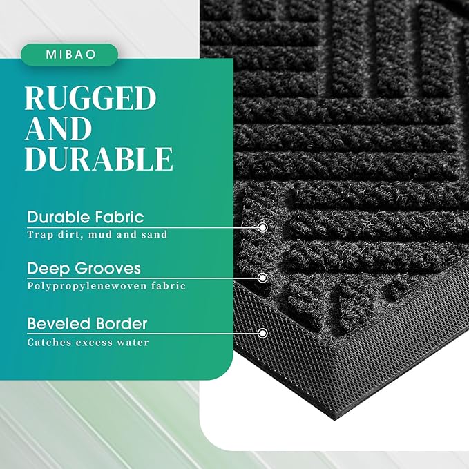 Mibao Front Door Mat Outside Entrance, Durable Outdoor Indoor Mat, Low Profile Heavy Duty Doormat, Non-Slip, Traps Dirt and Moisture, Easy Clean Patio Porch Entryway Mat, 36" x 24", Grey-Ruum Studio Home