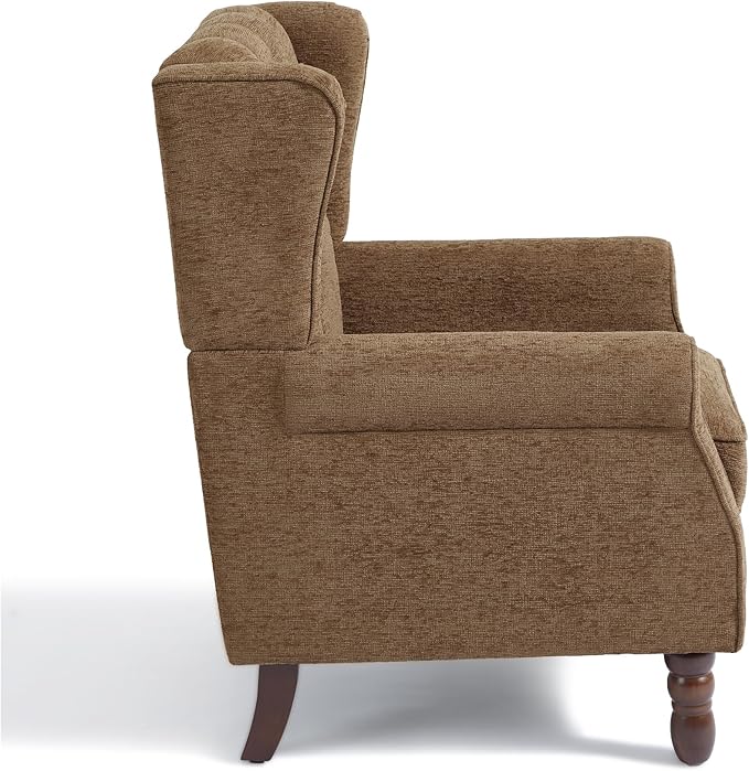 UIXE High Back Accent Chairs Set of 2, Upholstered Armchair in Fabric, Retro Wingback Arm Chair for Living Room, Comfy Single Sofa Bedroom Reading Seat with Solid Wood Legs - Brown-Ruum Studio Home