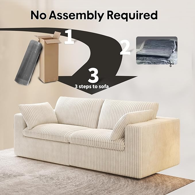 78.74" LoveSeat Cloud Sofa,Modular Sectional Couch,Modern Deep Seat Upholstered Couches with Plush Corduroy Fabric for Living Room Furniture,Bedroom and Apartment,No Assembly Required,White-Ruum Studio Home