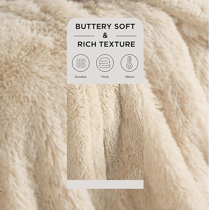 Bedsure GentleSoft Fluffy Beige Blankets Queen Size for Bed, Thick Sherpa Faux Fur Fleece Fuzzy Plush Winter Warm Heavy Soft Queen Blankets, Bedroom Decor Beige Gifts Cozy Gifts for Women Men, 90x90-Ruum Studio Home