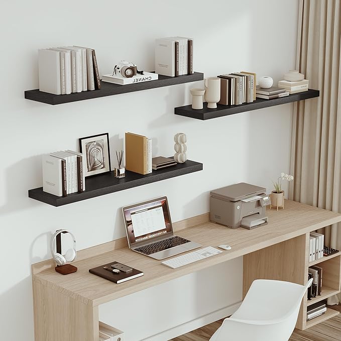Single Floating Shelves 48 Inches, 48 x 10 inch Deep x 1.8 in Thick, Long Wall Shelves Heavy Duty 80 lbs for Bedroom, Living Room, Kitchen, Office, Modern Shelf Book Home Decor, Black-Ruum Studio Home