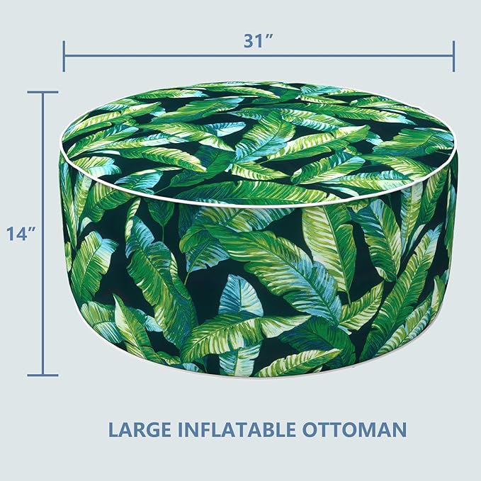 LVTXIII Inflatable Stool Ottoman Footrest with Handle, All Weather Footrest Seat, Indoor or Outdoor Pouf for Home Patio Garden and Camping Use, D31 xH14, Large Round, Hanalei Lagoon-Ruum Studio Home