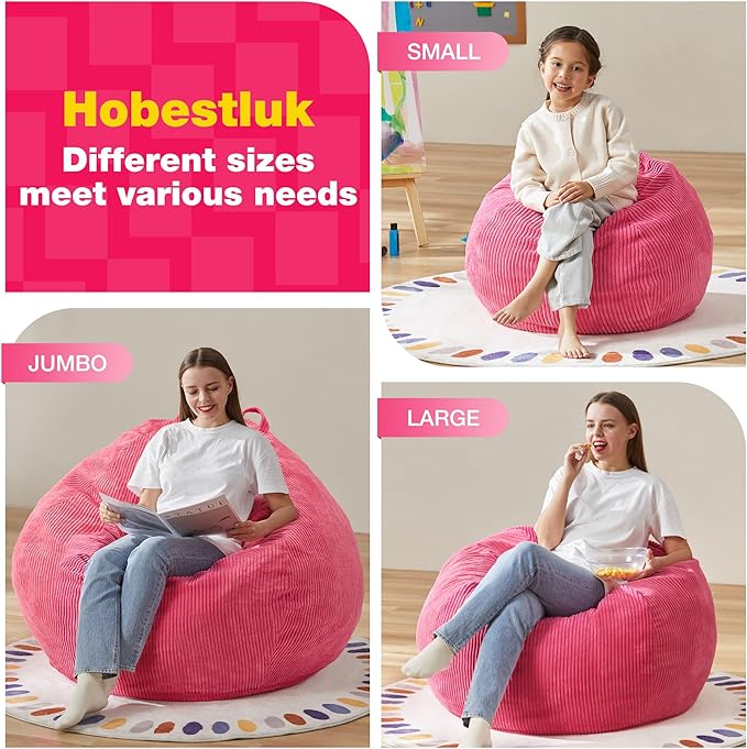 Hobestluk 4.5FT Bean Bag Chair Giant Bean Bag Chair with Filler Included Adult Bean Bag Chairs with Removable Cover for Bedroom Living Room - (Jumbo, Pink)-Ruum Studio Home