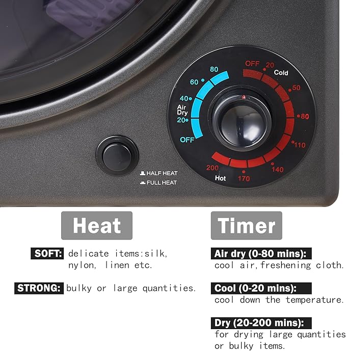 CTT 3.5 cu.ft Portable Dryer for Apartments,1500W Compact Dryer with 4 Drying Modes,120V Electric Dryers for Laundry, Apartments, RVs, Dorms, Black-Ruum Studio Home