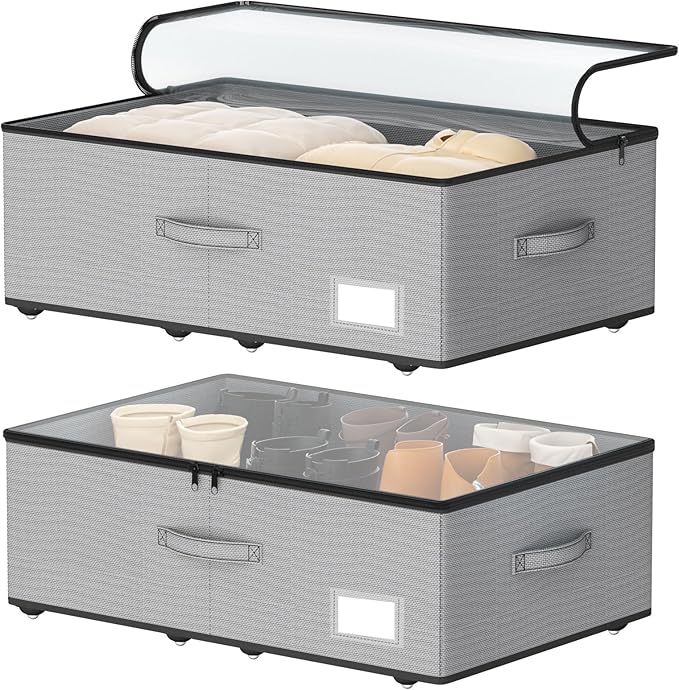 Under Bed Storage with Wheels, No Assemble Required 10 inches height Under Bed Storage bins,Large capacity Rolling Under bed Shoe Storage containers，dorm under bed storage drawers-Ruum Studio Home