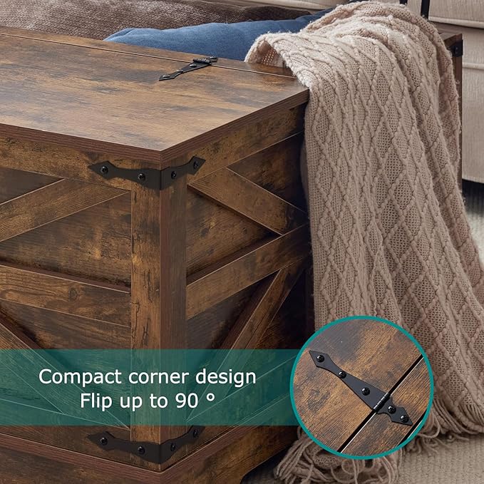 Coffee Table with Storage, Rustic Brown Square Coffee Tables for Living Room, Lift top Coffee Table with Large Hidden Compartment, Smart Cocktail Tables with Flip Top Lids for Home Office-Ruum Studio Home