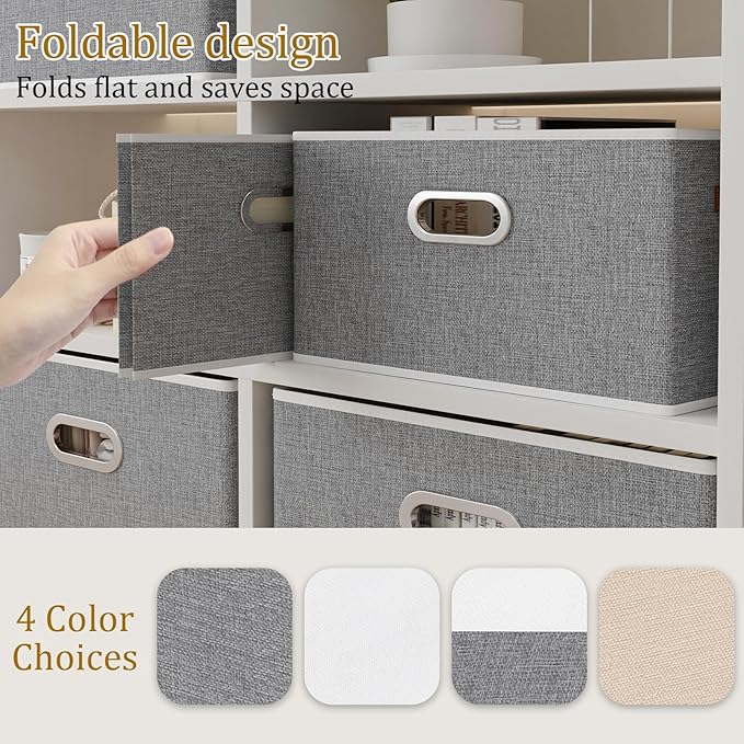 Yawinhe Fabric Storage Baskets, Foldable Closet Organizer for Shelves, Large Boxes with 3 Handles, Canvas Bins for Clothes, Grey, 12.99''Lx9.05''Wx7.87''H, 6-Pack-Ruum Studio Home