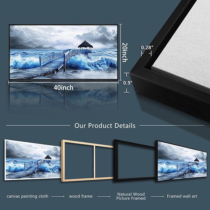 ZUITINGHUA Black Framed Canvas Wall Art For Living Room Wall Decor For Bedroom Office Wall Decoration Ocean Landscape Paintings Black And White Pictures Artwork Room Aesthetic Home Decor 20x40 In-Ruum Studio Home