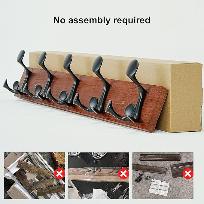SKOLOO 24-Inch Cherry Wood Coat Rack Wall Mount with 5 Triple Hooks - Ideal for Family Entrances, Classrooms, and Pet Supplies Storage - Perfect Coat Hooks for Wall-Ruum Studio Home
