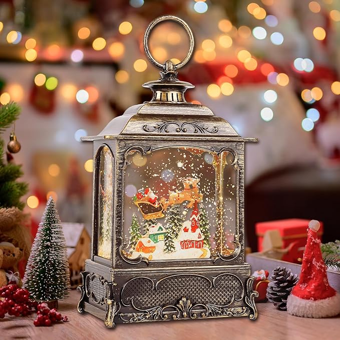 Christmas Snow Globes,Christmas Decorations for Home,with 6 Hour Timer,Musical Snow Globe,Battery Or USB Powered,Christmas Lantern,Christmas Festival Decor, Reindeer Vehicle-Ruum Studio Home