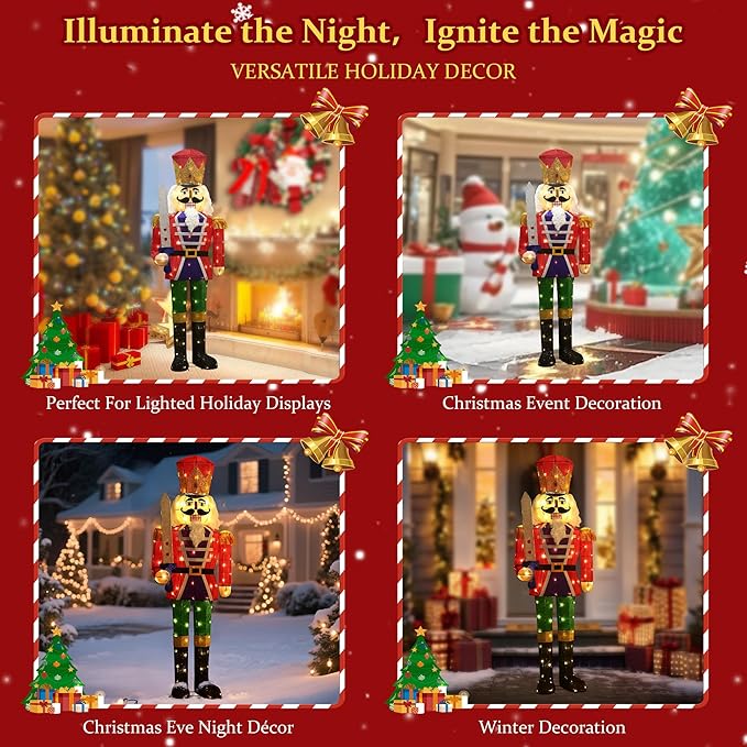 61Inch Nutcracker Christmas Decor Outdoor with LEDs 5 Feet Lighted Large Nutcracker Lighted Christmas Decorations Outdoor with Stakes & Zip Ties for Xmas Yard, Porch, Lawn-Ruum Studio Home