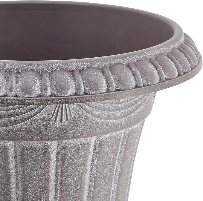 PL10WW Classic Traditional Plastic Urn Planter, 15" x 13", Whitewash-Ruum Studio Home