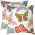 Embroidered Decorative Throw Pillow Cover, 18"x18" Set of 2, Farmhouse Pillowcase Colorful Butterfly Knit Pattern Cotton Canvas Cushion Case Square Floral Pillow Case for Sofa Couch Bed Living Room-Ruum Studio Home