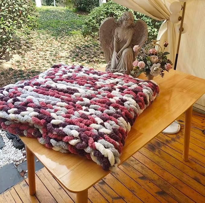 DDL&HEXI Chunky Chenille Blanket 100% Hand Knit with Jumbo Chenille Yarn (50"x60") Super Soft Large Throw Bed Blanket for Couch, Sofa, Home Decor - Machine Washable (05)-Ruum Studio Home