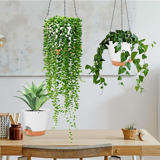 GARDIFE Hanging Planter, 8 inch Hanging planters for Indoor. Outdoor Plants, Self Watering Plant Pot, 2 Pack Large self Watering Hanging Planter (8-White, 8 inch)-Ruum Studio Home