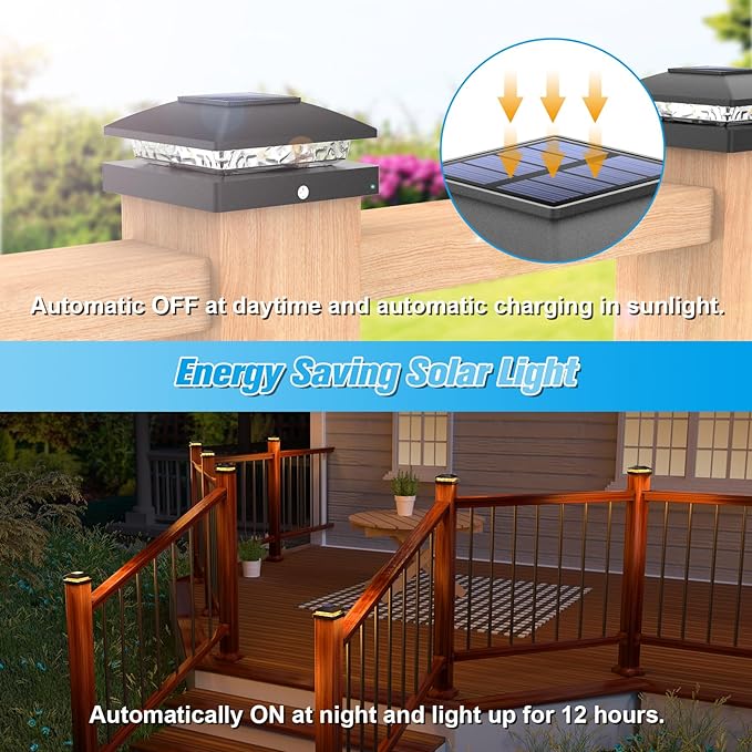VOLISUN 4x4 Solar Post Cap Light 16pack,Solar Fence - Post Lights Outdoor Waterproof for Wooden/Vinyl Post, White Deck Post Cap Light Solar Powered with Warm White for Garden/Patio/Porch, Black-Ruum Studio Home
